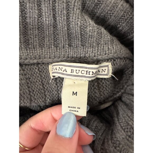 Dana Buchman Gray Knit Poncho Sweater W/ Button Detail High Collar M - Picture 10 of 12